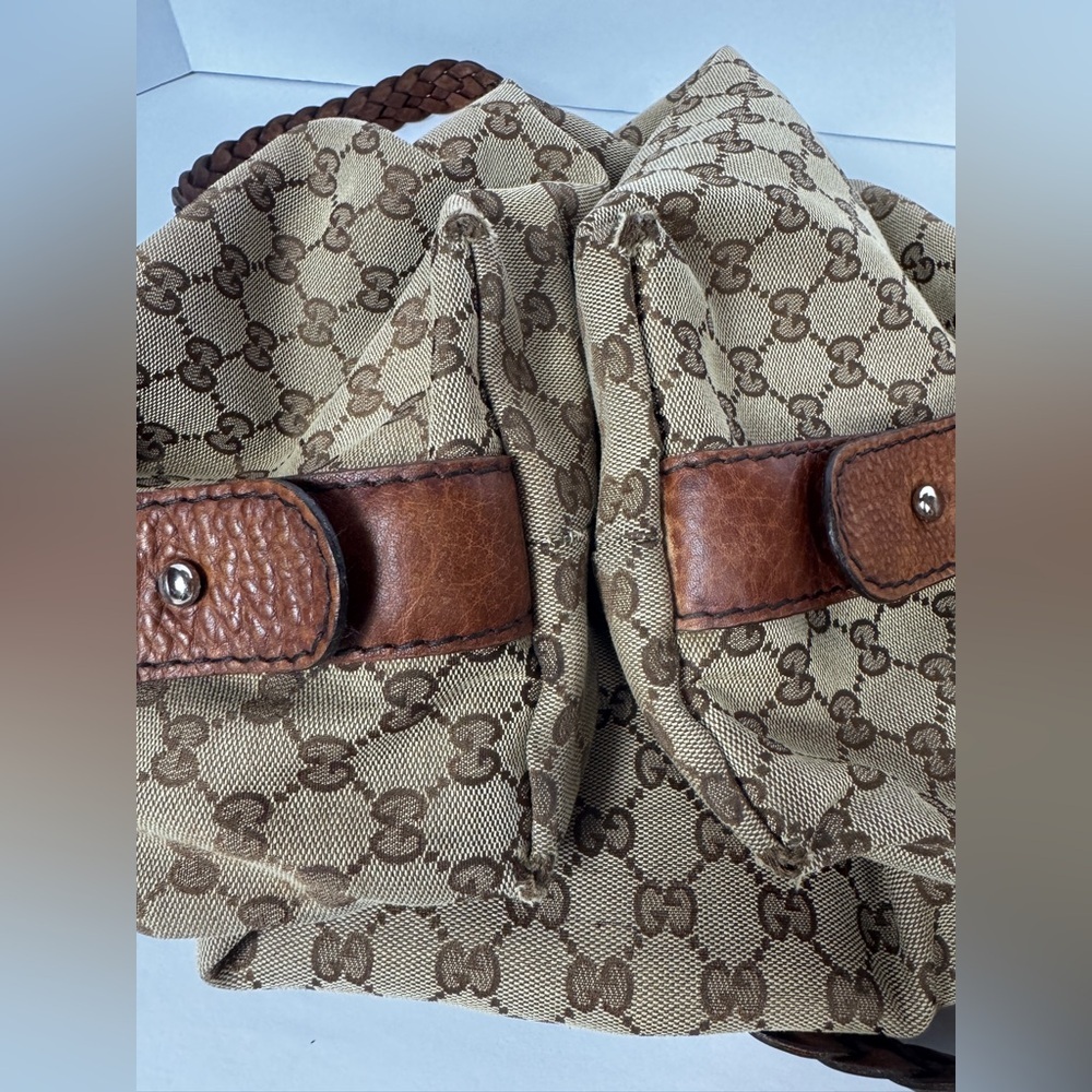 Gucci Tan and Brown Monogram Silver Hardware Shoulder Bag - Picture 12 of 12